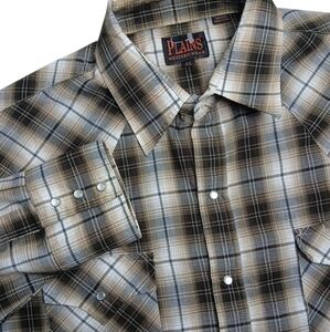 Plains Western Wear Men's X-Large Shirt Plaid Pearl Snap Long Sleeve‎